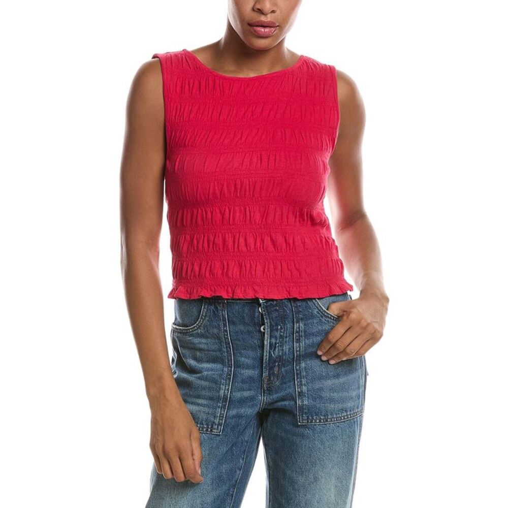 Madewell Womens  Sachi Smocked Linen-Blend Tank, Pink